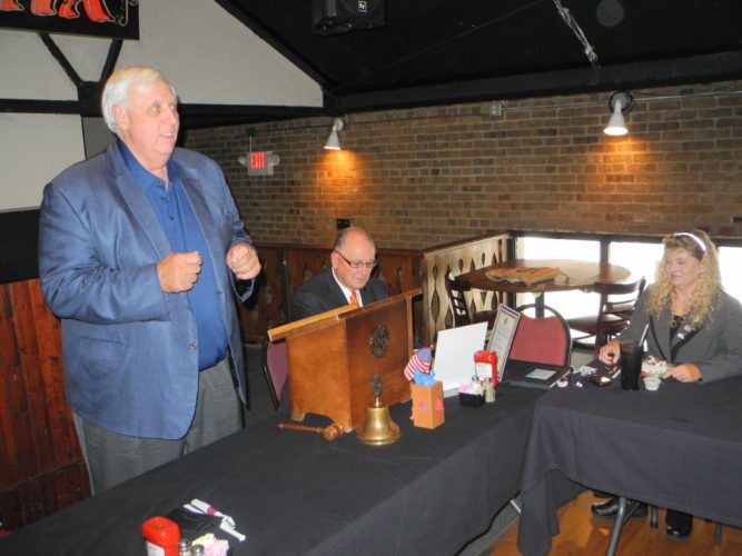 CAMPAIGN STOP -- Jim Justice, Democratic candidate for West Virginia governor, spoke of his plans if elected as former state Sen. Ed Bowman,and Heather Stone and other members of the Brooke County and Weirton Rotary clubs listened Thursday. The appearance before the clubs was one of several visits made by Justice to the Northern Panhandle. -- Warren Scott